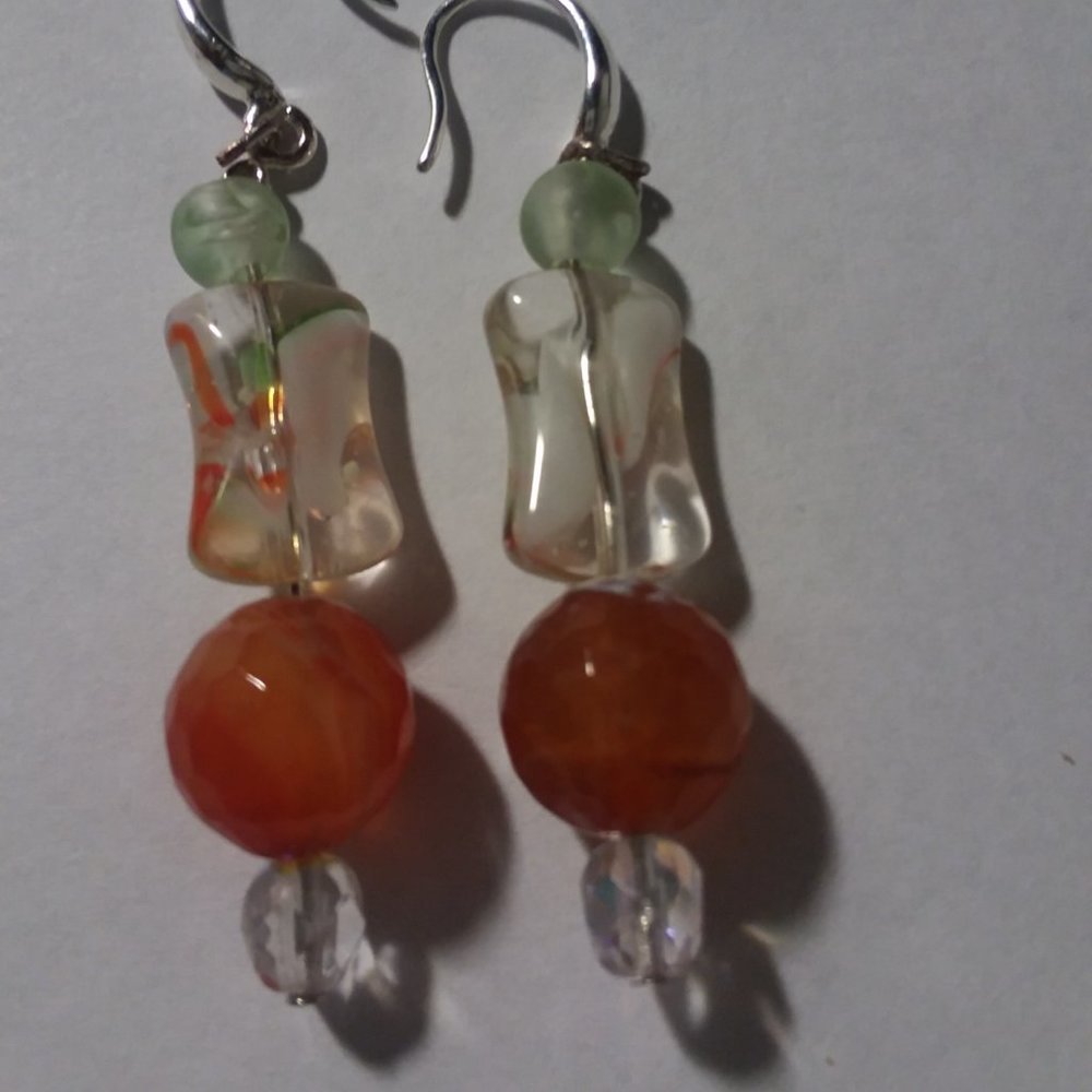 Designer Earrings, Lampwork beads, crystal